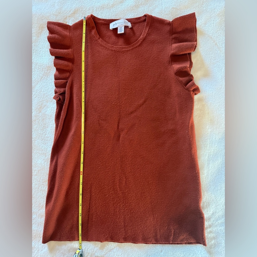 Philosophy Soft Sleeveless Rust Ruffled Tank Top Sweater Small